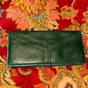 YSL YVES ST. LAURENT EVERGREEN GORGEOUS WALLET W. LARGE Y ON FRONT & CARD INCLUD